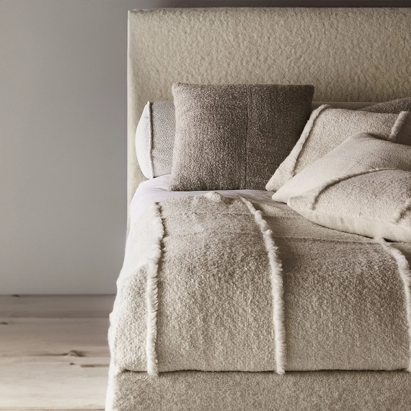 Juliette Boucle Teddy Fabric Divan Bed Frame with Upholstered Headboard
