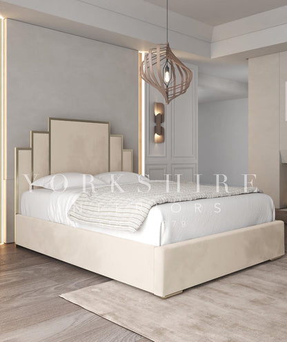 Art Deco Bed Gold Trim Bed for Refined Aesthetics