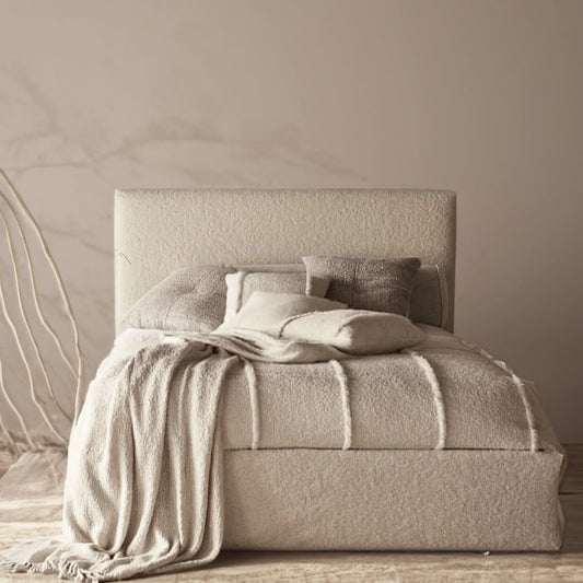 Juliette Boucle Teddy Fabric Divan Bed Frame with Upholstered Headboard